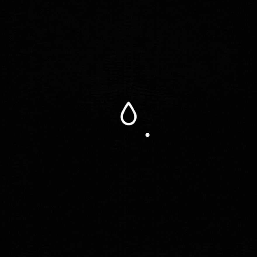 White droplet icon on a black background